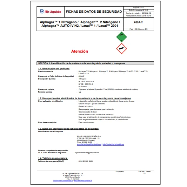 Fiches de données de sécurité LASAL Air Liquide